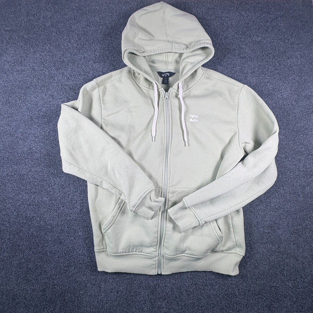 Billabong Jacket Mens Medium Gray Fleece Lined Logo Ribbed Hem Full Zip Hooded
